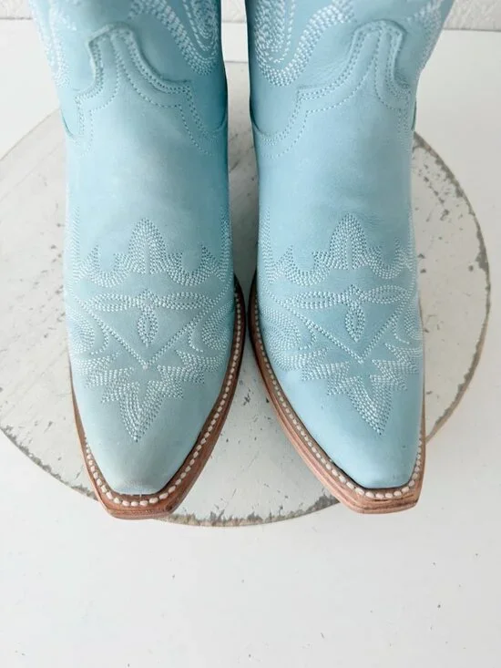 Lane LEXINGTON Cowboy Boots Powder Blue Western Cowgirl Mid Calf Tall Size 8 - Picture 7 of 11